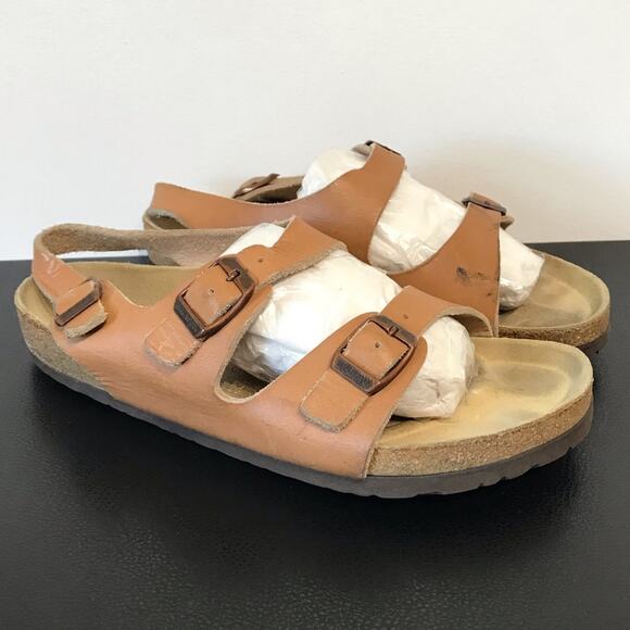 Vintage Birkenstock Milano Caramel Ginger Brown Double Heel Strap Sandals 40 - Picture 10 of 16